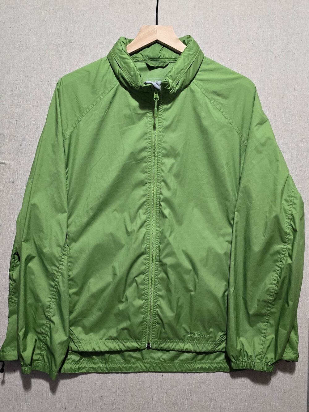 L.L.Bean Lightweight Packable Rain Jacket Green Womens 2X Hooded Windbreaker